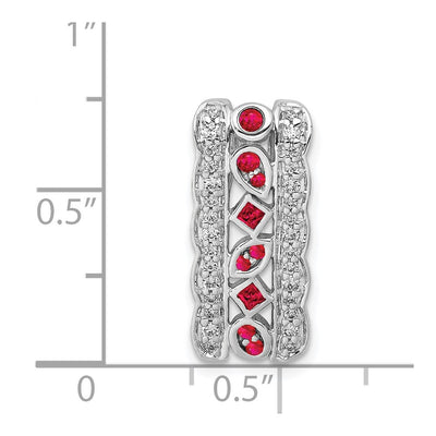 14K White Gold Diamond and .17 Ruby Fancy Vintage Chain Slide