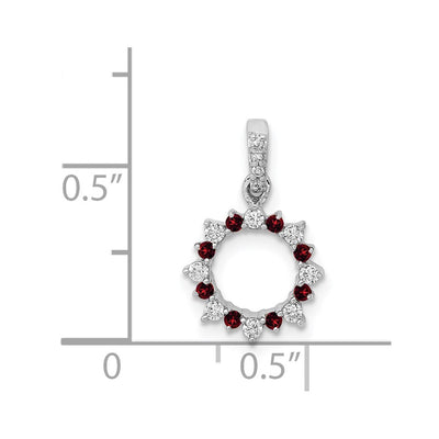 14K White Gold Diamond and .08 Garnet Fancy Circle Pendant