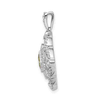 14K White Gold Diamond and .40 Peridot Fancy Filigree Pendant
