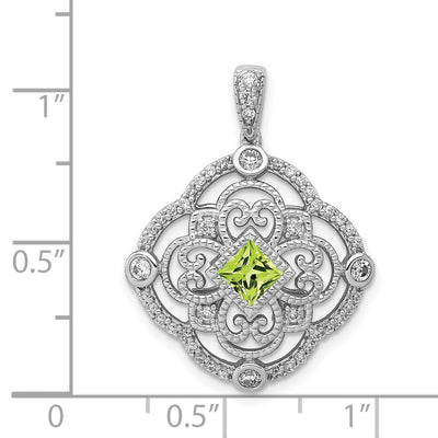 14K White Gold Diamond and .40 Peridot Fancy Filigree Pendant