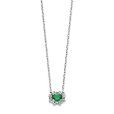 14K White Gold Diamond and Oval Emerald Fancy East-West Necklace, 18 x 11mm