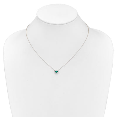 14K White Gold Diamond and Oval Emerald Fancy East-West Necklace, 18 x 11mm