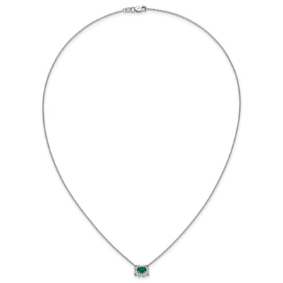 14K White Gold Diamond and Oval Emerald Fancy East-West Necklace, 18 x 11mm