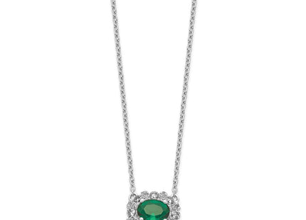 14k White Gold Diamond and Oval Emerald Fancy East-West Necklace (Style PM4025-EM-045-WA-18)