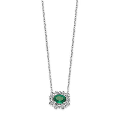 14K White Gold Diamond and Oval Emerald Fancy East-West Necklace, 18 x 13mm