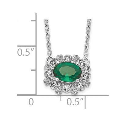 14K White Gold Diamond and Oval Emerald Fancy East-West Necklace, 18 x 13mm