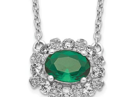 14k White Gold Diamond and Oval Emerald Fancy East-West Necklace (Style PM4025-EM-045-WA-18)