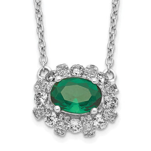 14k White Gold Diamond and Oval Emerald Fancy East-West Necklace (Style PM4025-EM-045-WA-18)
