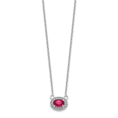 14K White Gold Diamond and Oval Ruby Halo East-West Necklace, 18 x 10mm