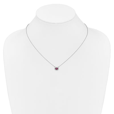 14K White Gold Diamond and Oval Ruby Halo East-West Necklace, 18 x 10mm