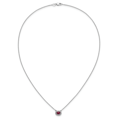 14K White Gold Diamond and Oval Ruby Halo East-West Necklace, 18 x 10mm