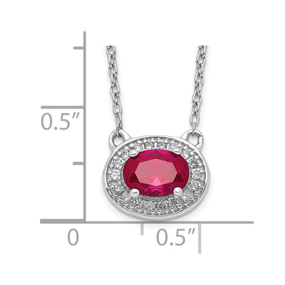 14K White Gold Diamond and Oval Ruby Halo East-West Necklace, 18 x 11mm