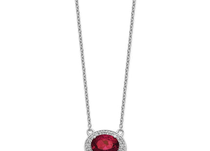 14k White Gold Diamond and Oval Ruby Halo East-West Necklace (Style PM4026-RU-020-WA-18)