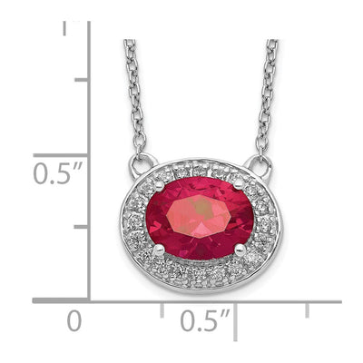 14K White Gold Diamond and Oval Ruby Halo East-West Necklace, 18 x 12mm