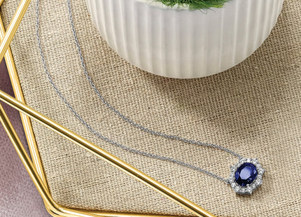 14k White Gold Diamond and Oval Sapphire Fancy Necklace