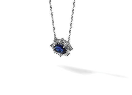 14k White Gold Diamond and Oval Sapphire Fancy Necklace