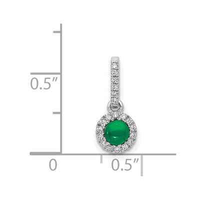 14K White Gold Diamond and Cabochon .47 Emerald Halo Pendant