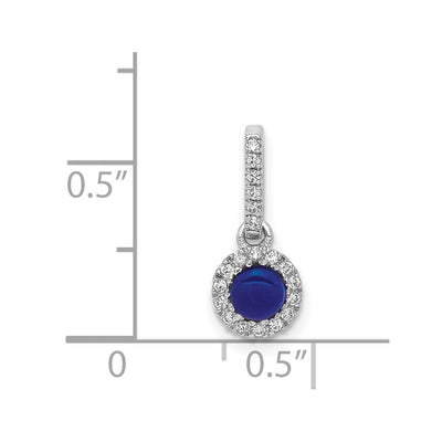 14K White Gold Diamond and Cabochon .47 Sapphire Halo Pendant