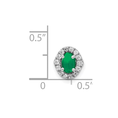 14K White Gold Halo Diamond and Oval Cabochon .73 Emerald Chain Slide