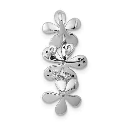 14K White Gold with Black Rhodium Diamond and Sapphire Three Flowers Chain Slide