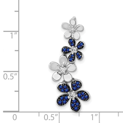 14K White Gold Diamond and .29 Sapphire Four Flowers Chain Slide