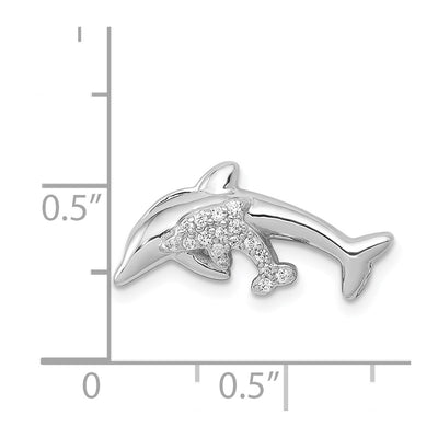 14K White Gold Diamond Dolphins Chain Slide