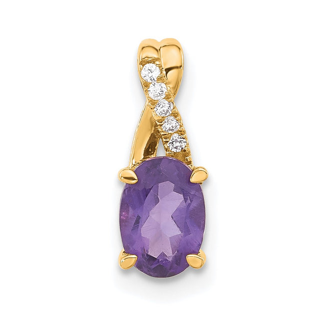 14K Oval Amethyst and Diamond Pendant, 14.3 x 6.25mm