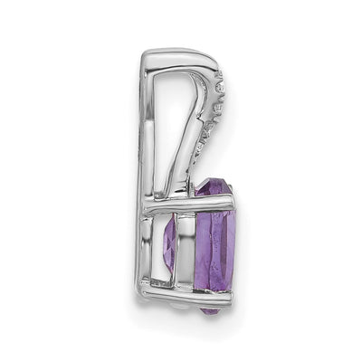 14K White Gold Oval Amethyst and Diamond Pendant, 14.3 x 6.25mm