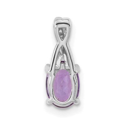 14K White Gold Oval Amethyst and Diamond Pendant, 14.3 x 6.25mm