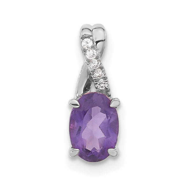 14k White Gold Oval Amethyst and Diamond Pendant, 14.3 x 6.25mm
