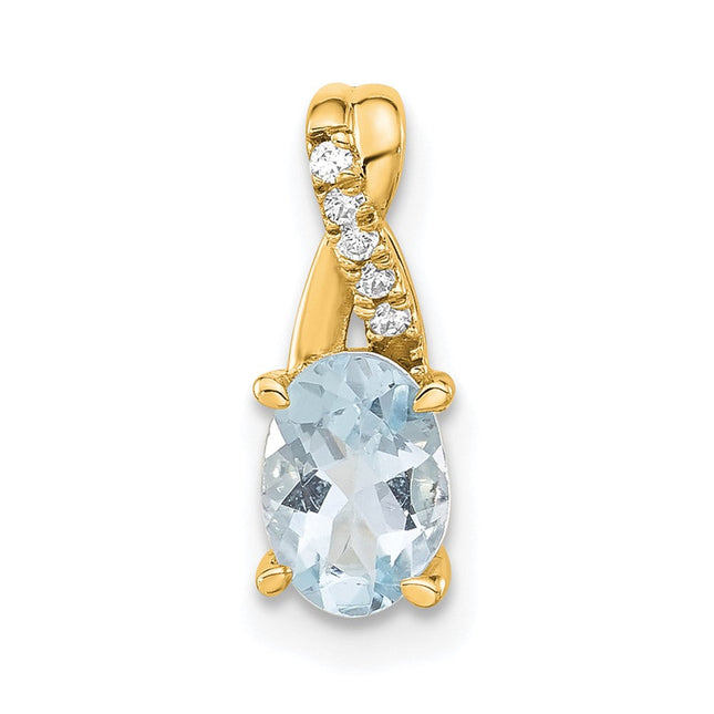 14K Oval Aquamarine and Diamond Pendant, 14.3 x 6.25mm