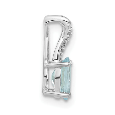 14K White Gold Oval Aquamarine and Diamond Pendant, 14.3 x 6.25mm
