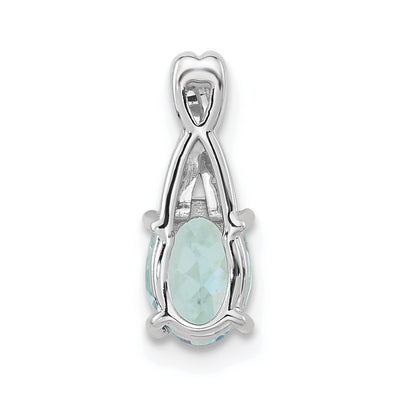14K White Gold Oval Aquamarine and Diamond Pendant, 14.3 x 6.25mm