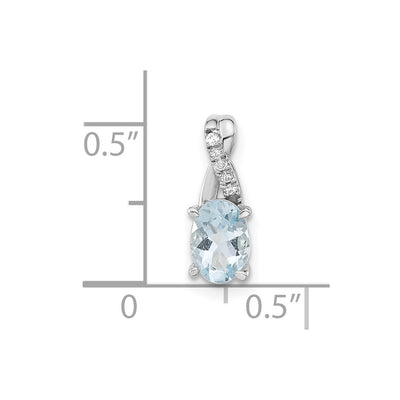 14K White Gold Oval Aquamarine and Diamond Pendant, 14.3 x 6.25mm