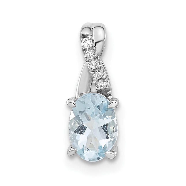14K White Gold Oval Aquamarine and Diamond Pendant, 14.3 x 6.25mm