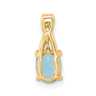 14K Oval Blue Topaz and Diamond Pendant, 14.3 x 6.25mm