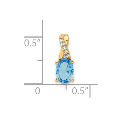 14K Oval Blue Topaz and Diamond Pendant, 14.3 x 6.25mm