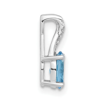 14K White Gold Oval Blue Topaz and Diamond Pendant, 14.3 x 6.25mm