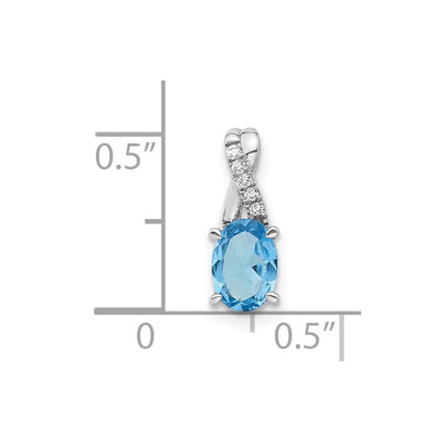 14K White Gold Oval Blue Topaz and Diamond Pendant, 14.3 x 6.25mm