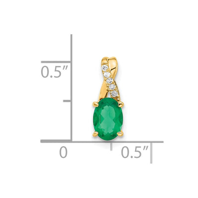 14K Oval Created Emerald and Diamond Pendant, 14.3 x 6.25mm