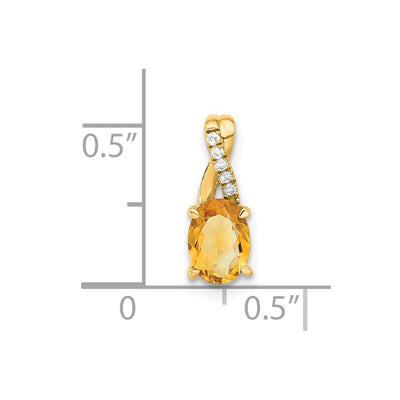 14K Oval Citrine and Diamond Pendant, 14.3 x 6.25mm