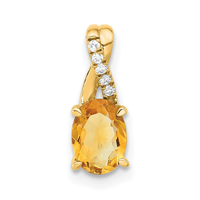 14k Oval Citrine and Diamond Pendant, 14.3 x 6.25mm