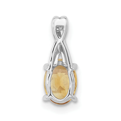 14K White Gold Oval Citrine and Diamond Pendant, 14.3 x 6.25mm