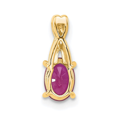 14K Oval Created Ruby and Diamond Pendant, 14.3 x 6.25mm