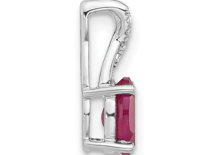 14K White Gold Oval Created Ruby and Diamond Pendant (Style PM4235-CRU-003-WA)