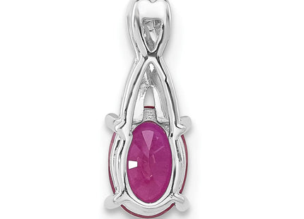 14K White Gold Oval Created Ruby and Diamond Pendant (Style PM4235-CRU-003-WA)