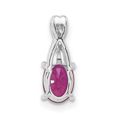 14K White Gold Oval Created Ruby and Diamond Pendant, 14.3 x 6.25mm