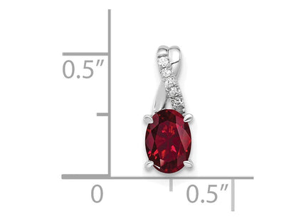 14K White Gold Oval Created Ruby and Diamond Pendant (Style PM4235-CRU-003-WA)