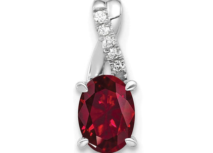 14K White Gold Oval Created Ruby and Diamond Pendant (Style PM4235-CRU-003-WA)