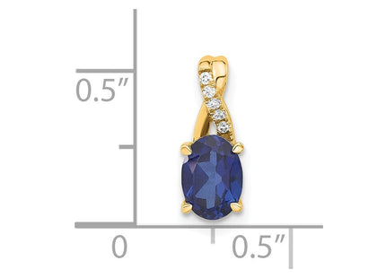 14K Oval Created Sapphire and Diamond Pendant (Style PM4235-CSA-003-4YA)